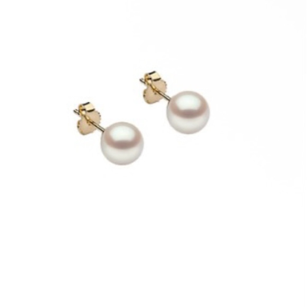 14k new akoya pearl stud earrings. Size: 85mm